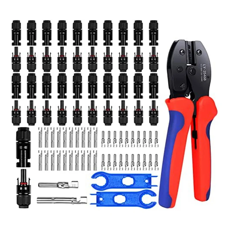 

A96Q-Solar Cable MC-4 Connector-Crimping Tool Kit,20 Pairs Male/Female Solar Panel Connectors,Solar Panel Wiring Kits