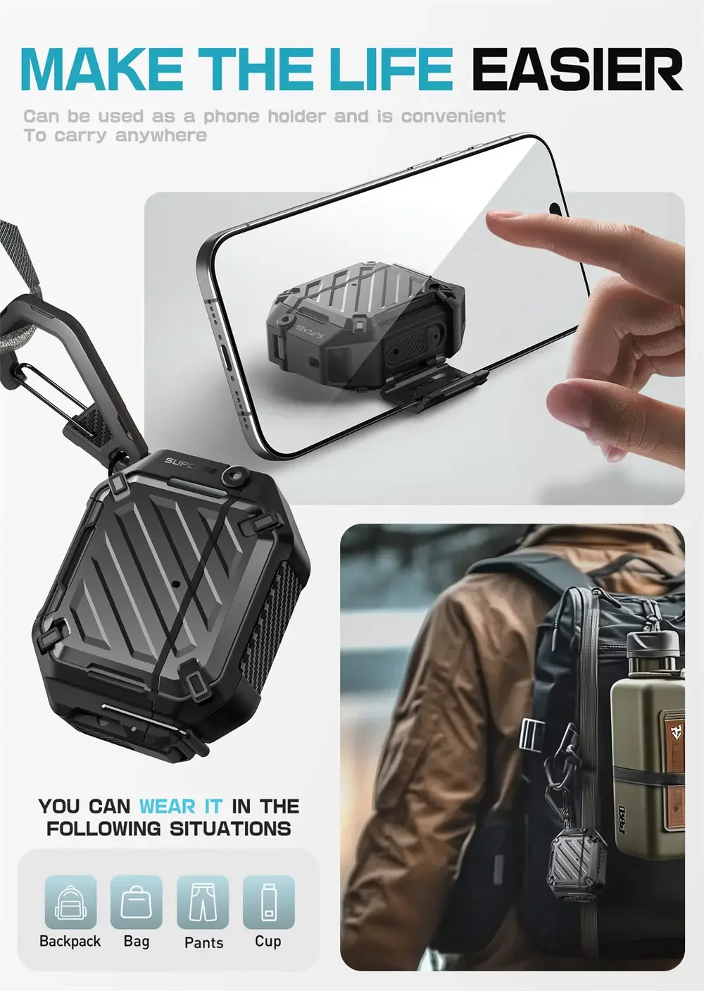SUPCASE For Apple Airpods 5/4 Case (2026/2024) 5th/4th Generation UB Pro Robuste Vollschutz-Schutzhülle mit Karabiner – Detail 13