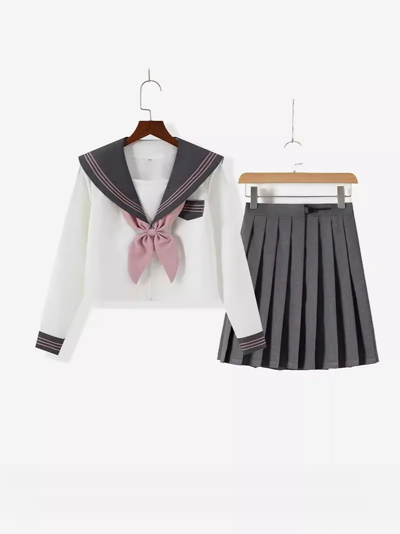 Set gonna orm della scuola superiore een Abito da marinaio con risvolto Completo da studente per adolescenti Sle giapponese per tutte le stagioni