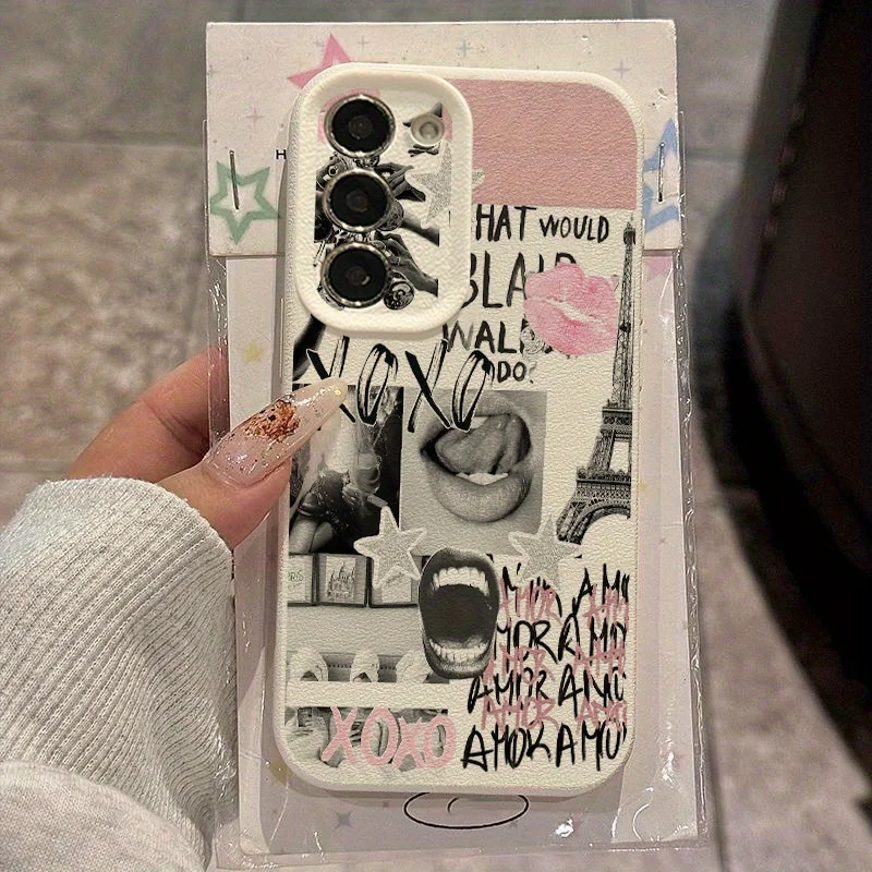 

For Samsung Galaxy S25 Ultra S24 Plus S23 FE S22 S21 A56 A26 A16 A36 A25 A24 A54 A53 A55 A52 A35 INS Eiffel Tower Lip Case Cover