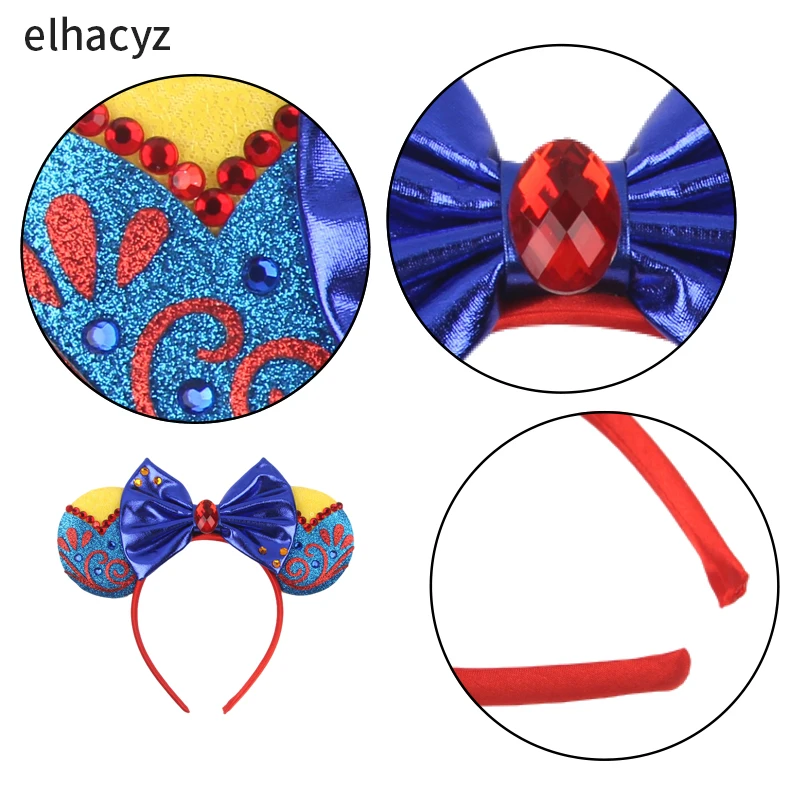 2026 Prinzessinnen-Mausohren-Stirnband für Mädchen und Frauen, Cosplay-Pailletten-Schleife, Schneewittchen-Haarband, Party-Festival-DIY-Accessoires, Kopfschmuck – Detail 5