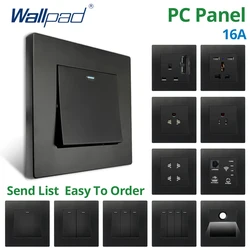 Wallpad Wall Black PC Panel Usb Wall Socket And Switches 1/2/3/4 Gang 1 2 3 Way Momentary Contact AC 220V WIFI Router