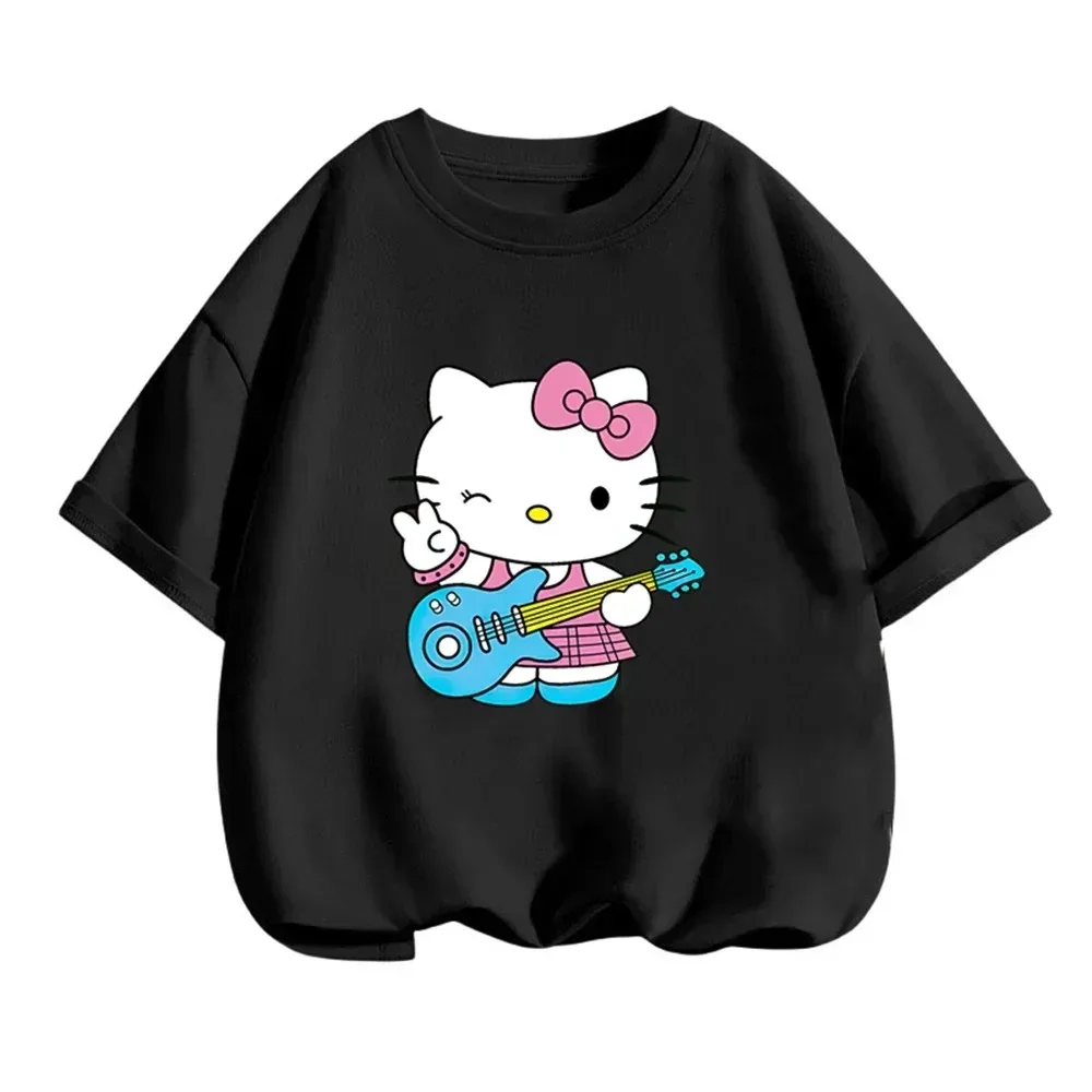 

Футболка Hello Kitty, детская одежда, одежда для девочек, детская Y2k Kawaii Sanrio Kuromi, Детские Аниме футболки, мультяшный повседневный костюм