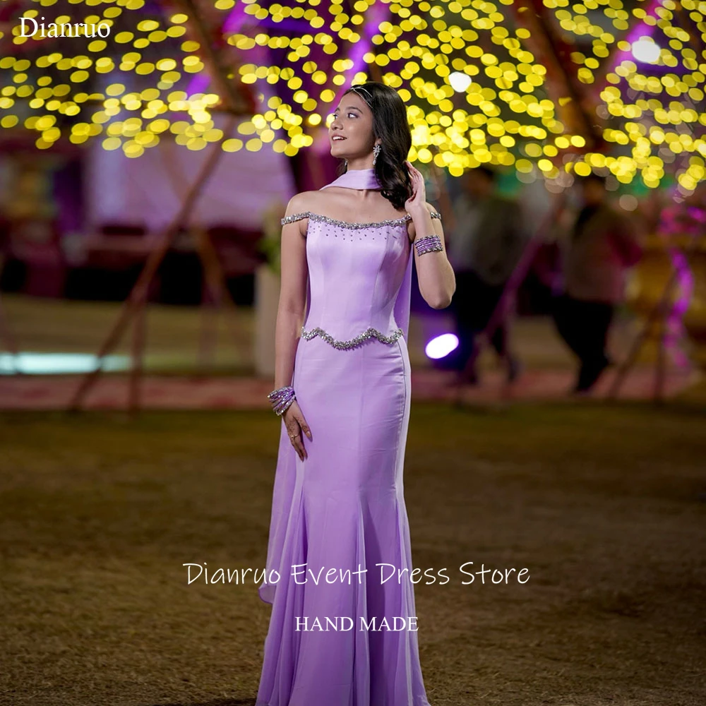 

Вечернее платье Dianruo с открытыми плечами, украшенное кристаллами, элегантное, с лентами, для выпускного бала, на заказ