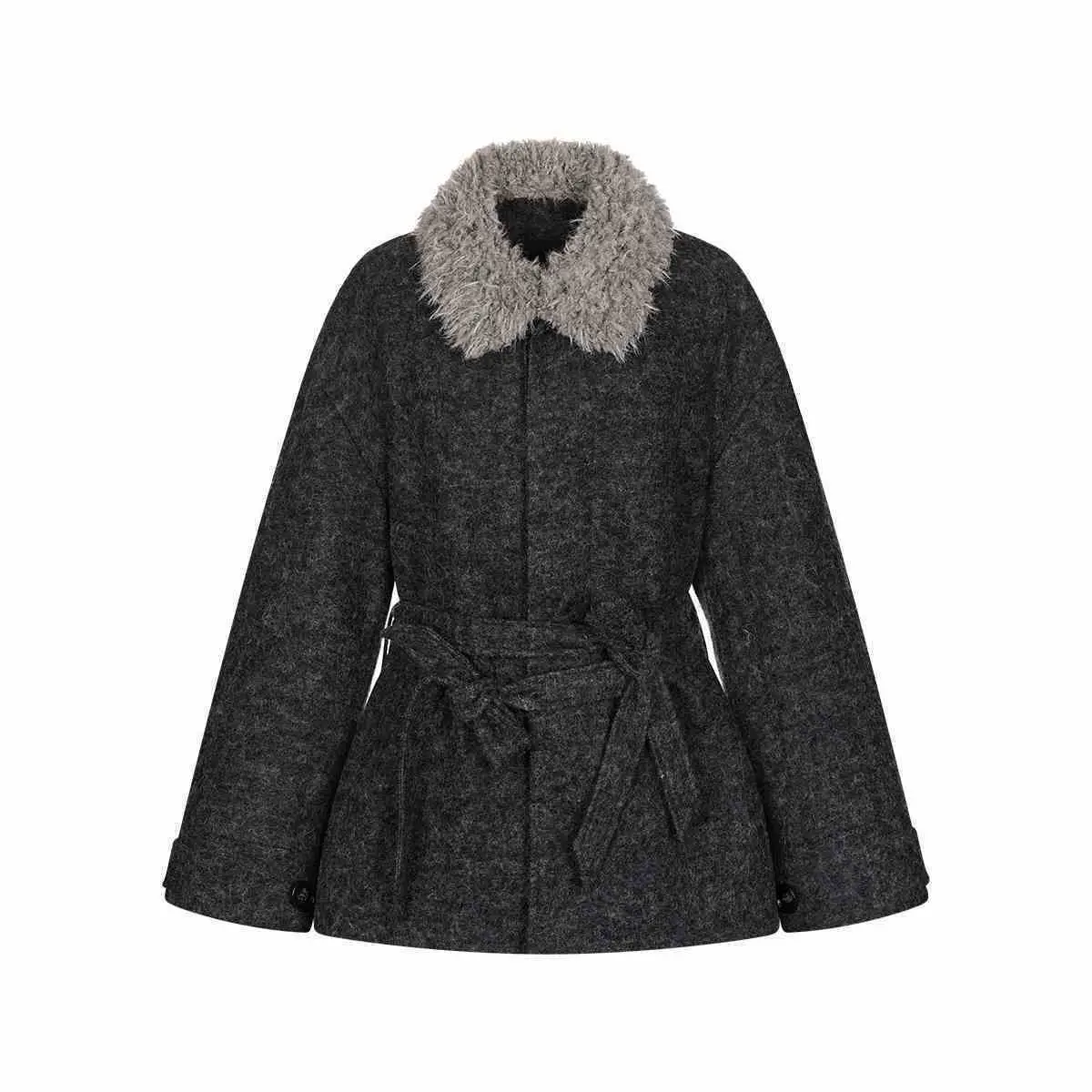 2025 Early Winter New Style Grey Fur Collar Slim-Fitting Coat