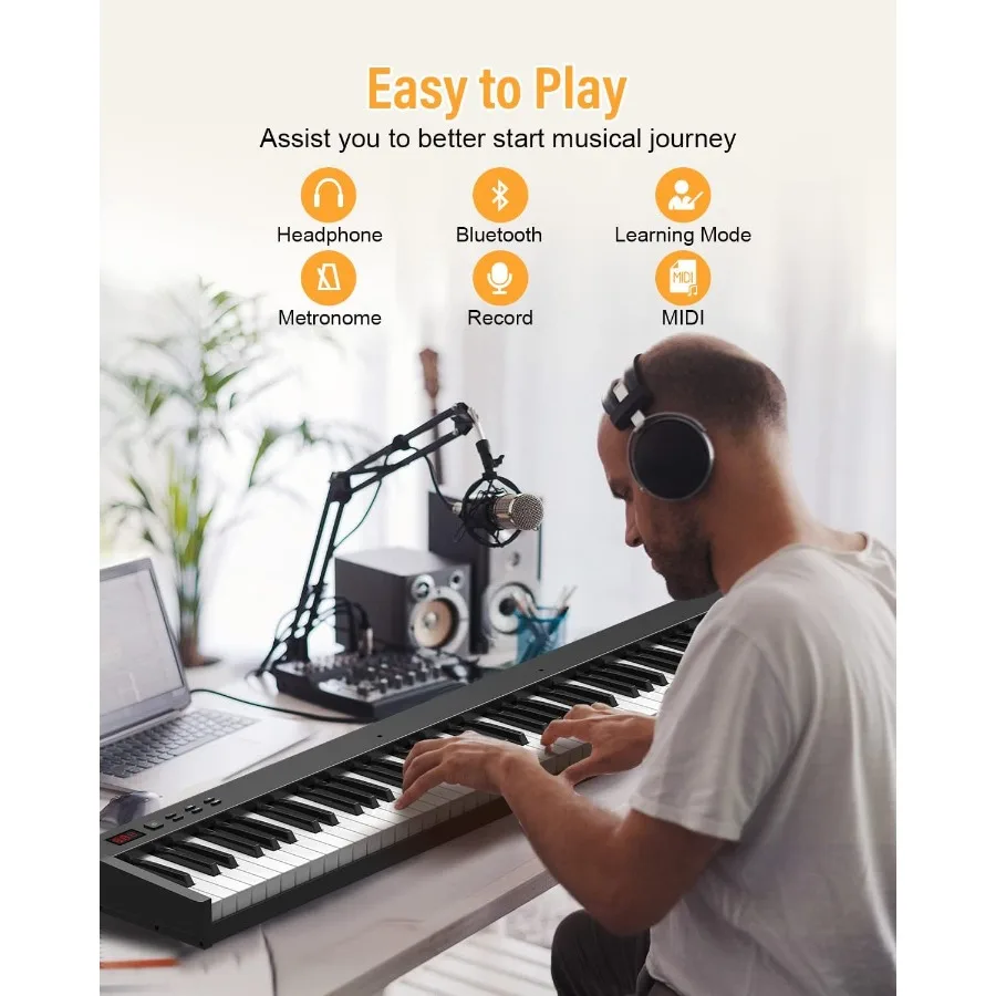 Piano digital semi-pesado de 88 teclas com design em tamanho real para uso doméstico e em estúdio, teclado portátil com suporte duplo X inclui
