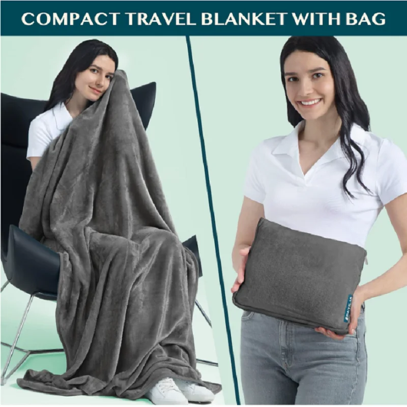 Travel Blanket Airplane Compact with Bag, Small Travel Pillow Blanket for Long Flights, Lightweight Plane Blanket