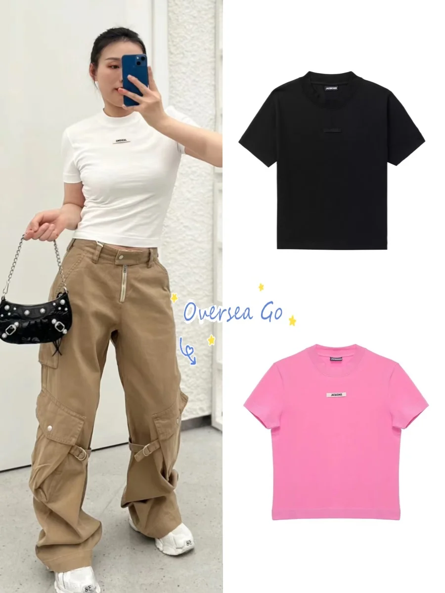 

Летняя новинка: простая женская футболка с круглым вырезом и коротким рукавом, с логотипом на груди, базовый топ в повседневном стиле, 100% хлопок.