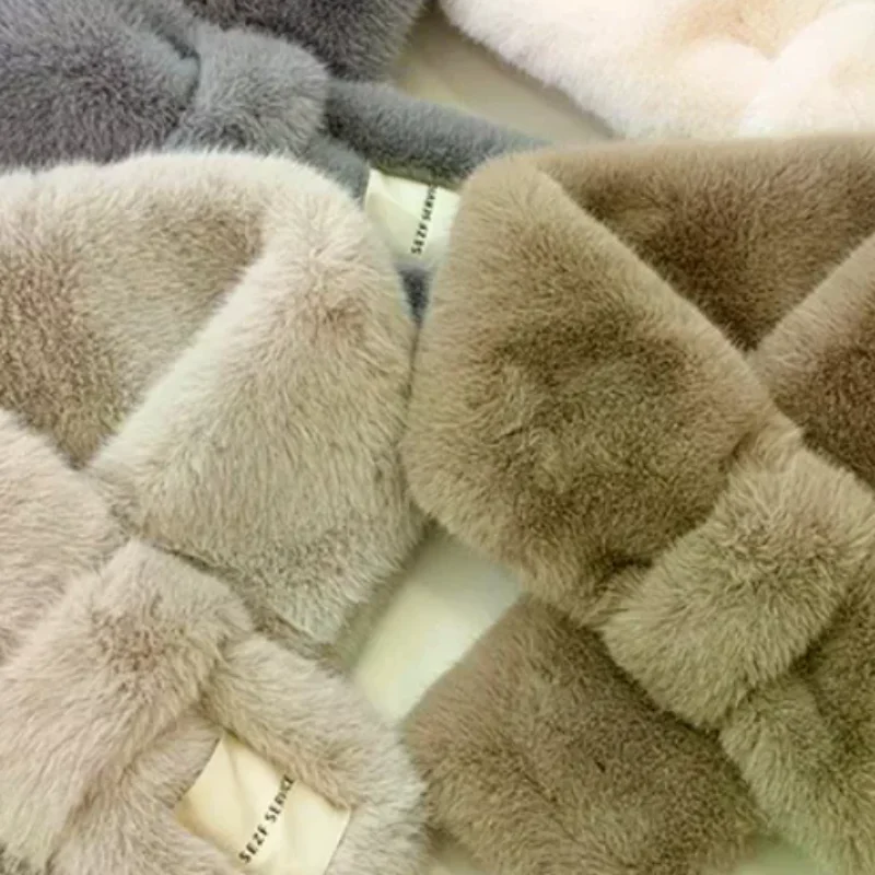 Plush Fluffy Fur Collar Scarf Wearable Blanket Women Warm Thickened Fur Soft Scarf Autumn And Winter Cross Neck Scarf