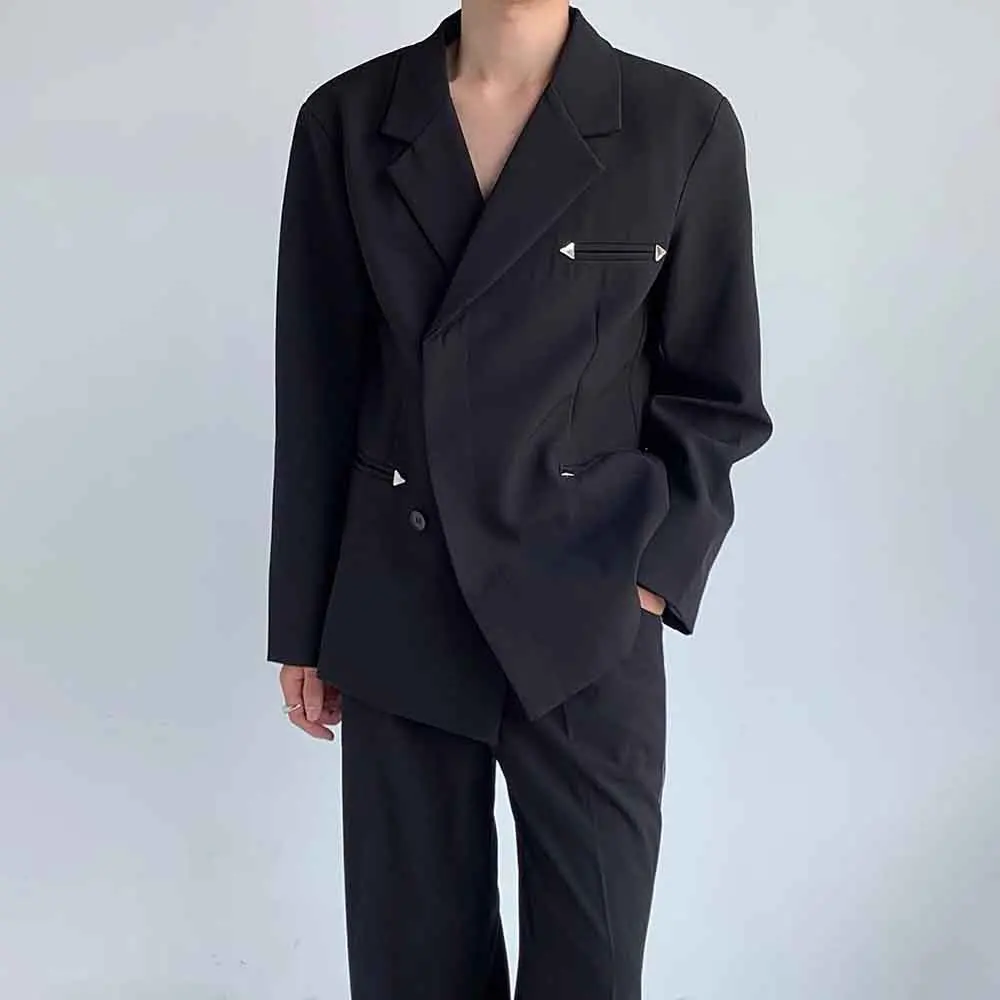 

Осенний мужской однотонный пиджак с длинными рукавами, американский модный тренд, простые повседневные свободные нишевые мужские топы High Street, 2025 г.