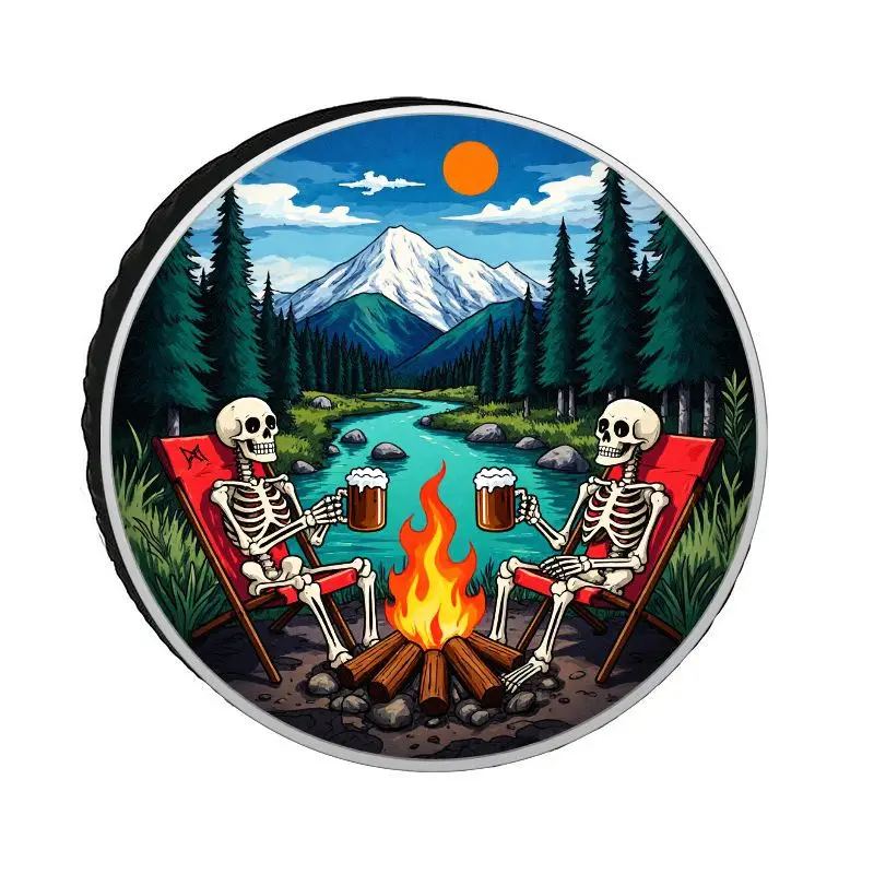 Outdoor Fun Skeleton Beer Campfire Polyester Spare Tire Cover, Universal Tire Cover For Cars And Off-Road Vehicles, Dustproof, S