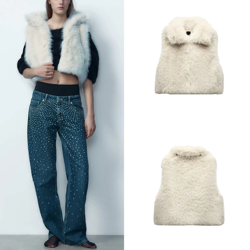 

Ele Faionable Fur Vest Z Women's 2025 New Arrival Asymmetric Commute Sle ort Polyester Fiber Single Piece