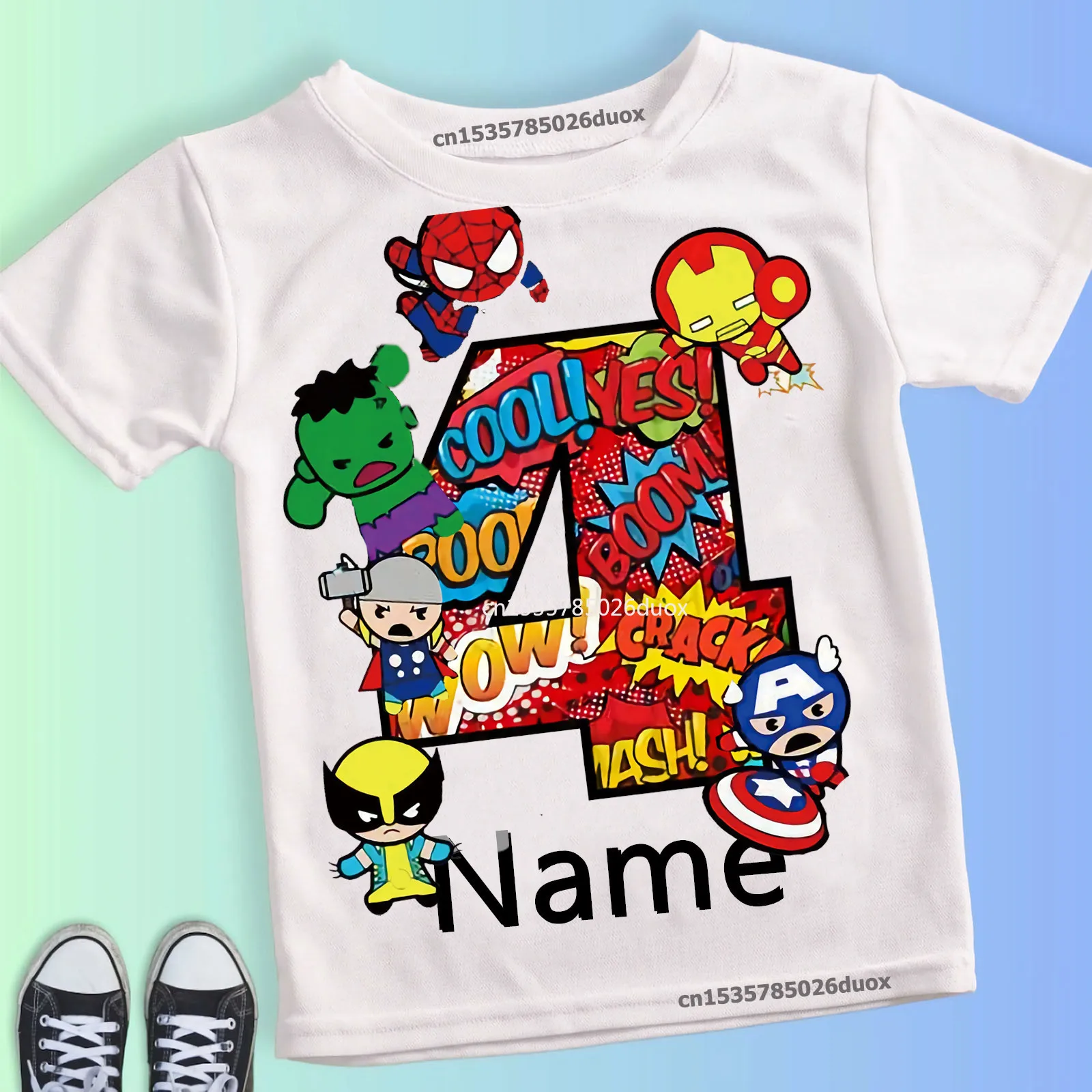 Summer 2024 3 4 5 6 7 8 9 Marvel SuperHero Birthday Girl Short Sleeved T-shirt The Avengers Personalize Name Birthday Boy Shirt