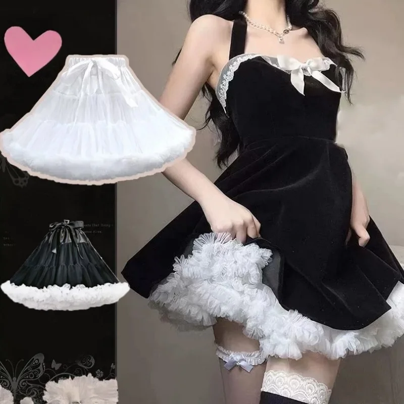 

Womens 3-Layered Pleated Tulle Lolita Gothic Petticoats Crinoline Cosplay Tutu Puffy Party Cosplay Skirt Under Wedding Dresses
