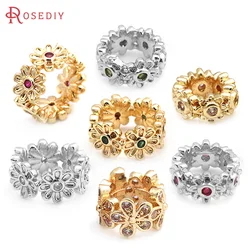 18K Gold Color Brass and Zircon Flower Large Hole Spacer Beads Bracelet Beads Diy Jewelry Making Supplies Necklace Earrings