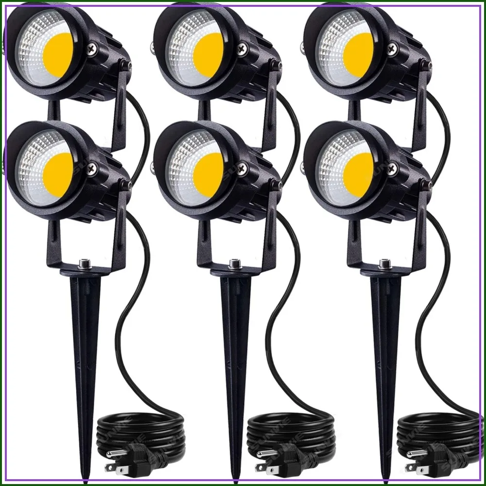 

12W LED Outdoor Spotlight, 120V AC Waterproof Landscape Lighting with Spike, Warm White, 6 Pack