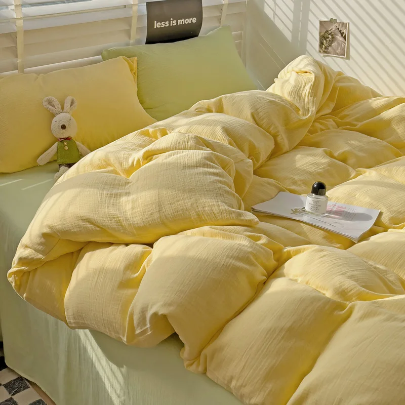 Korean INS Bedding Set Solid Color Duvet Cover Queen Full Twin Size Adults Girls Infant Super Soft Bed Linen Simple Bedspread