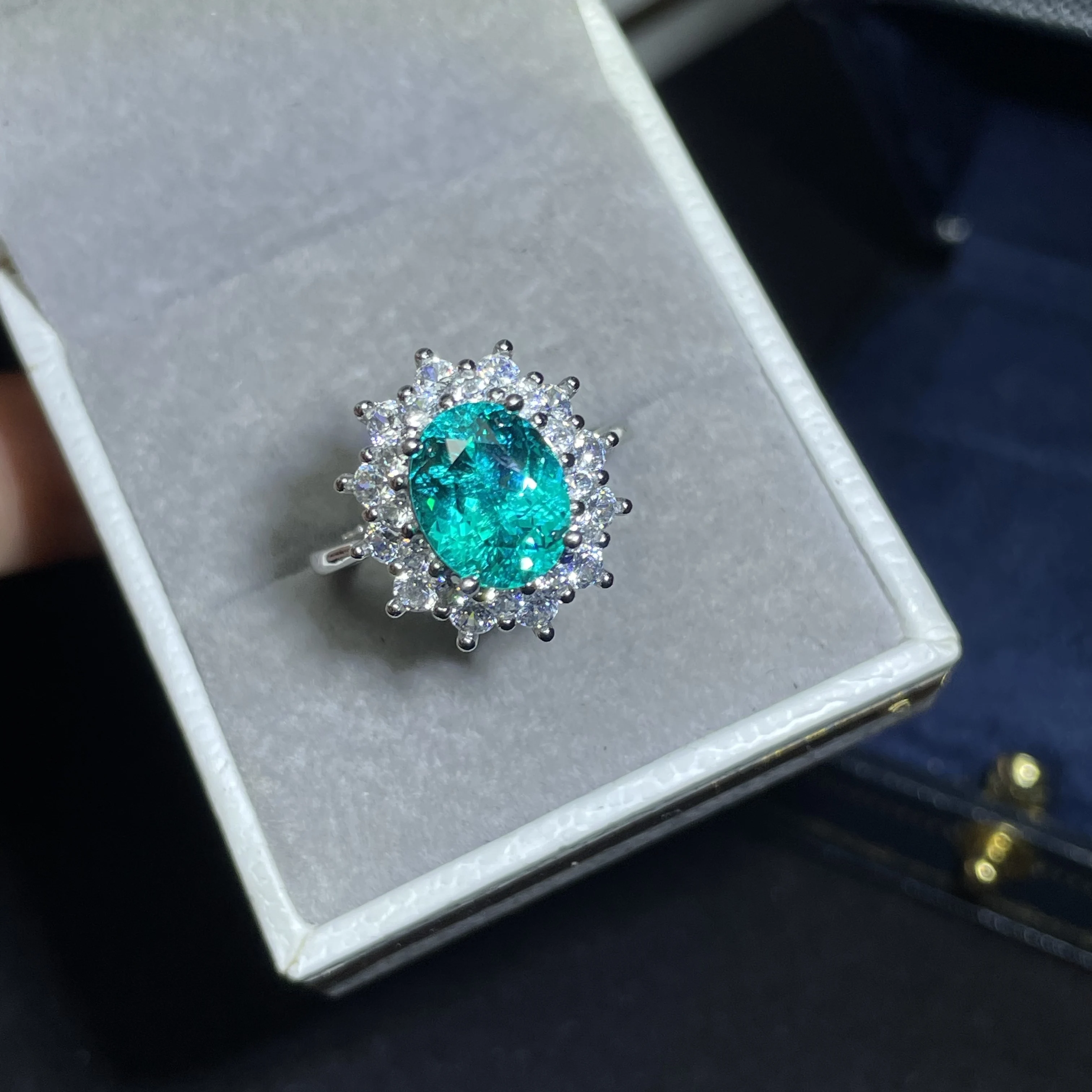 Pure silver 925 design style Parairaib oval lake blue wedding silver ring - fashionable Valentine's Day jewelry gift