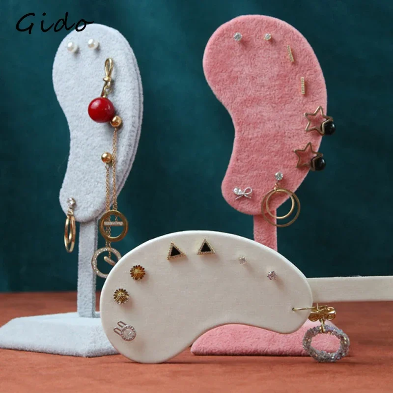 Fashion Microfiber Earring Display Holder Earring Display Stand Ear-shaped Ear Clip Stud Jewelry Display Organizer Stand