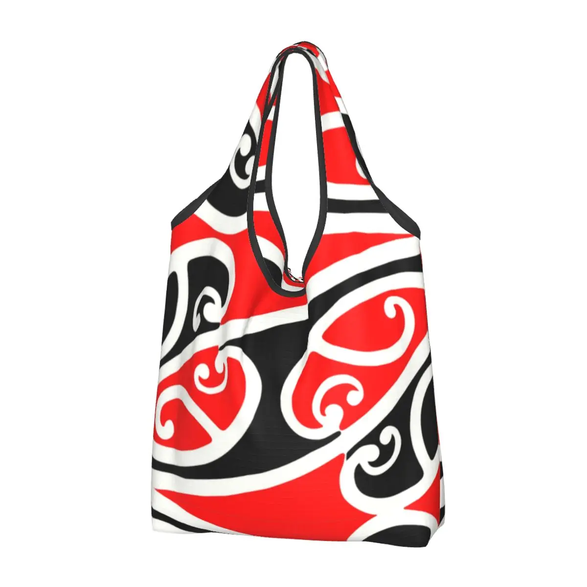 Custom Maori Kowhaiwhai Pattern Shopping Bags Portable Big Capacity Groceries New Zealand Koru Tribal Art Shopper Tote Bags