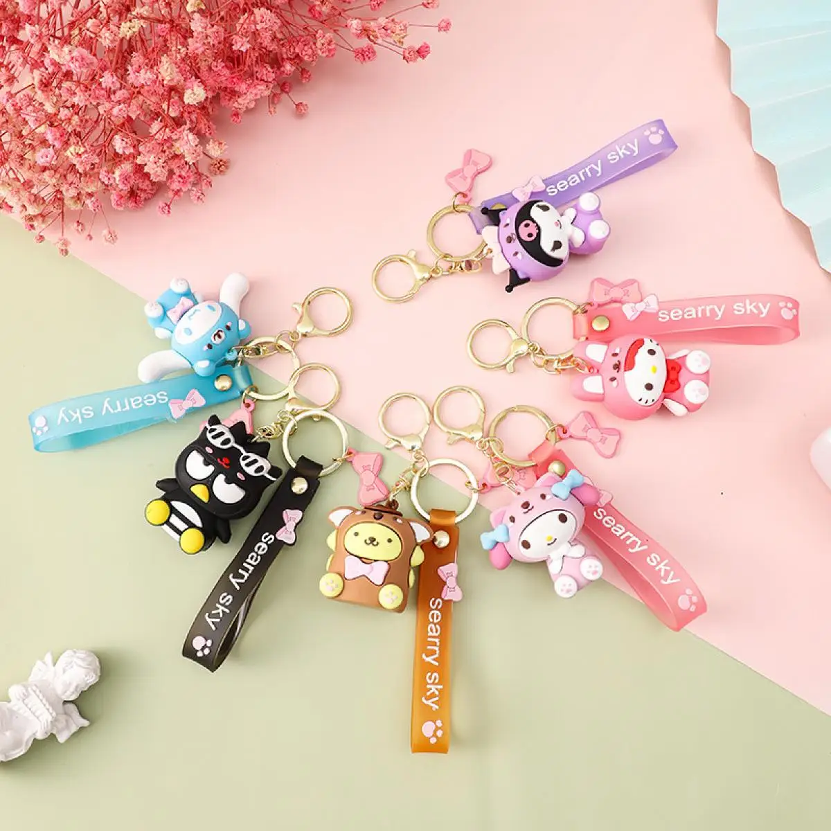 

Miniso Hellokitty Kawaii Cartoon Doll Keychain Pendant Cute Cinnamoroll Anime Toy Backpack Pendant Sweet Kuromi Car Keychain