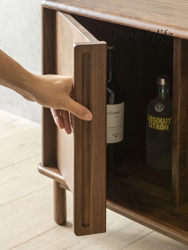 Medieval black walnut modern simple solid wood floor-to-ceiling TV cabinet modern simple TV side cabinet