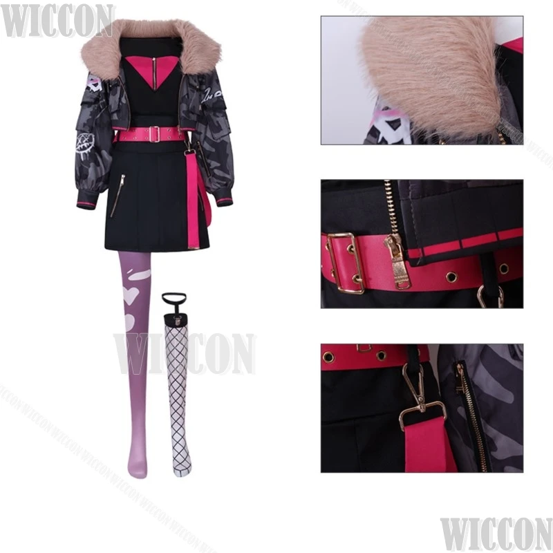 プロジェクトセカイ 桜沢こはね カラフルステージ ULTRA C コスプレ制服 ブラックコートドレスウィッグ小道具 ハロウィンパーティーカーニバル衣装