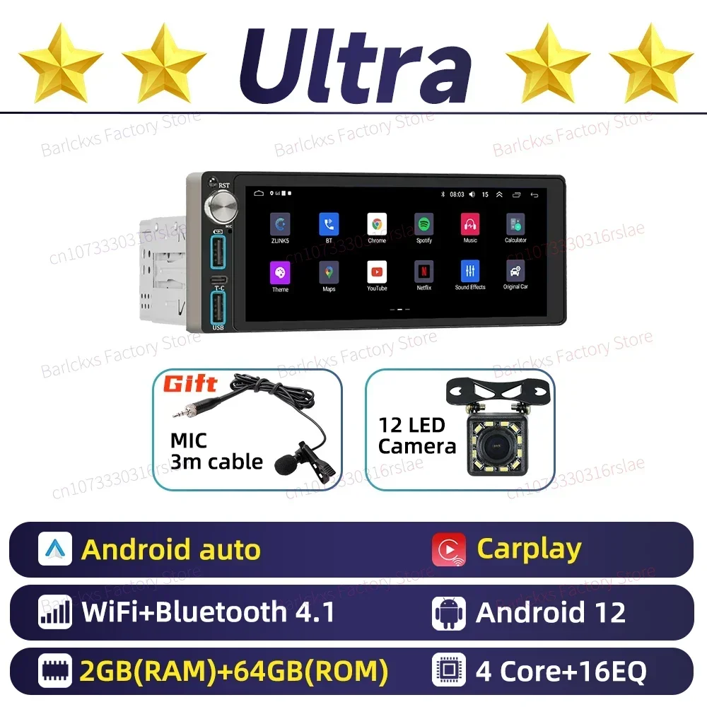Draadloze Carplay Autoradio 6.86 "1 Din Radio Android Auto Multimedia voor VW Volkswagen UP 2011-2017 Head Unit GPS navigatie Wifi