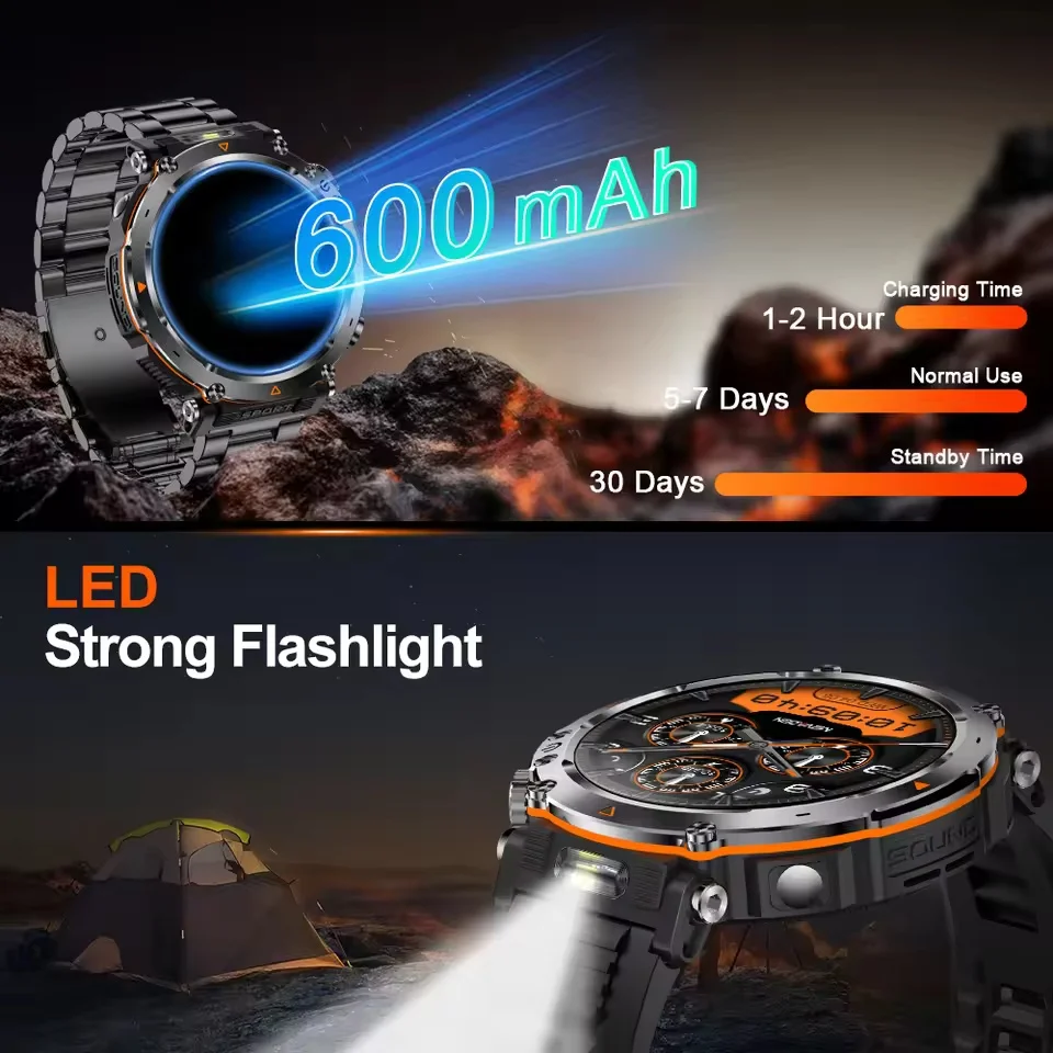 ساعة ذكية GPS عسكرية للرجال AMOLED بطارية 1000 مللي أمبير في الساعة 5ATM مقاومة للماء 170 + وضع رياضي معدل ضربات القلب BT Call ساعة ذكية #6