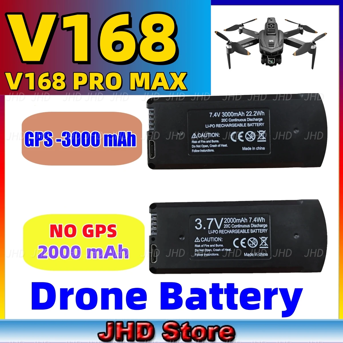 JHD V168 GPS بطارية توصيل خارجي ل V168/V168 PRO/ V168PRO MAX لا GPS/GPS بطارية ل V168 PRO مراوح البطارية بالجملة