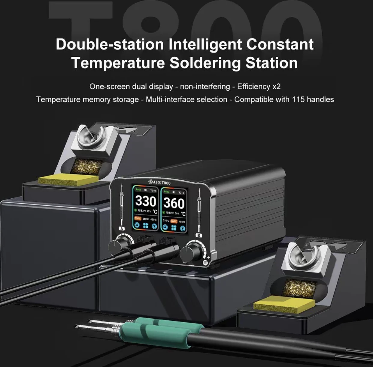 

JF8 T800 Intelligent Dual-Station Soldering Station, Intelligent Soldering Iron with Digital Temperature Display 210/115