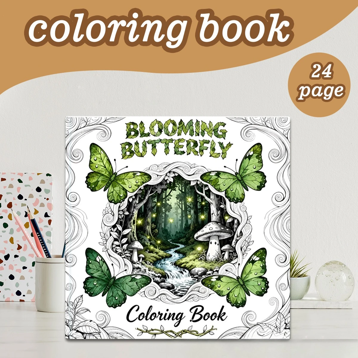 Blooming Butterfly Coloring Book Enchanted Forest Stream Mushroom Butterfly Botanical Relax Art Book For Nature Fans