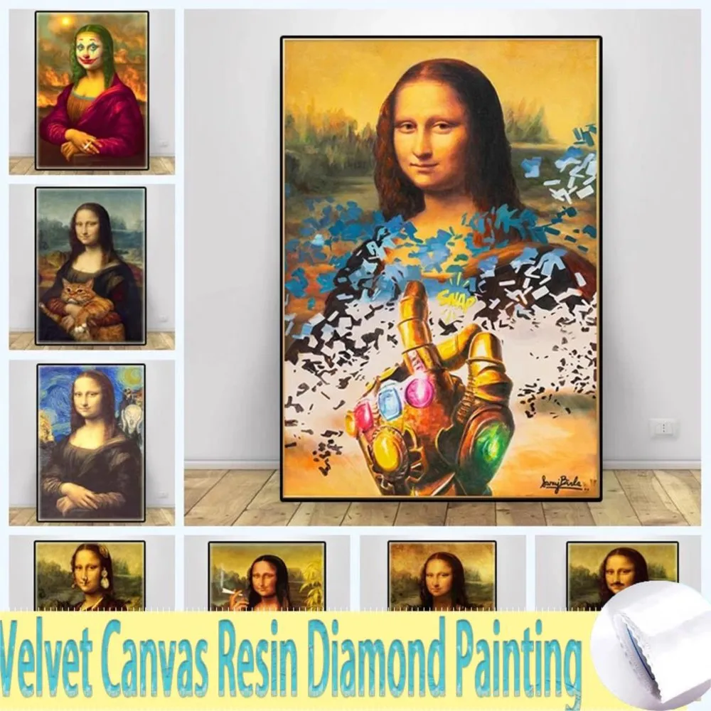 

Velvet Canva Resin Diamond Painting Spoof Mona Lisa Graffiti Art Portrait Diamond Mosaic Vintage Wall Art For Living Room Home