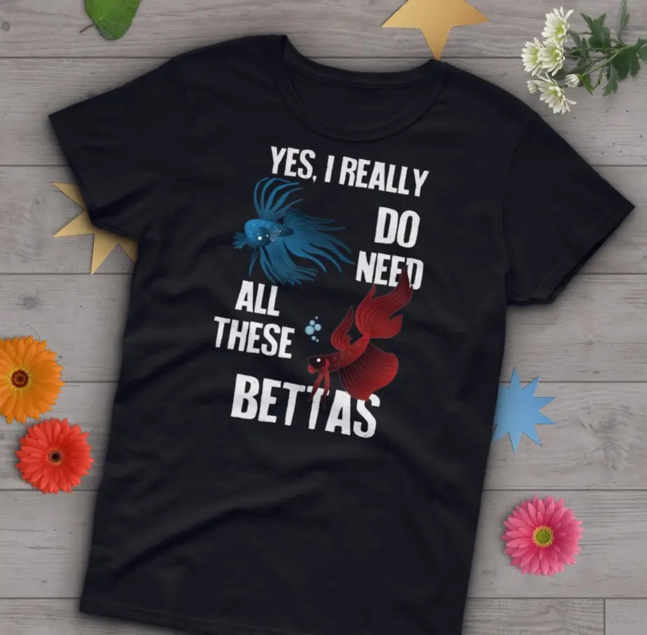 Betta Fish T Shirt Funny Lover Cute Siamese Fighting Pet Navy Blue Top