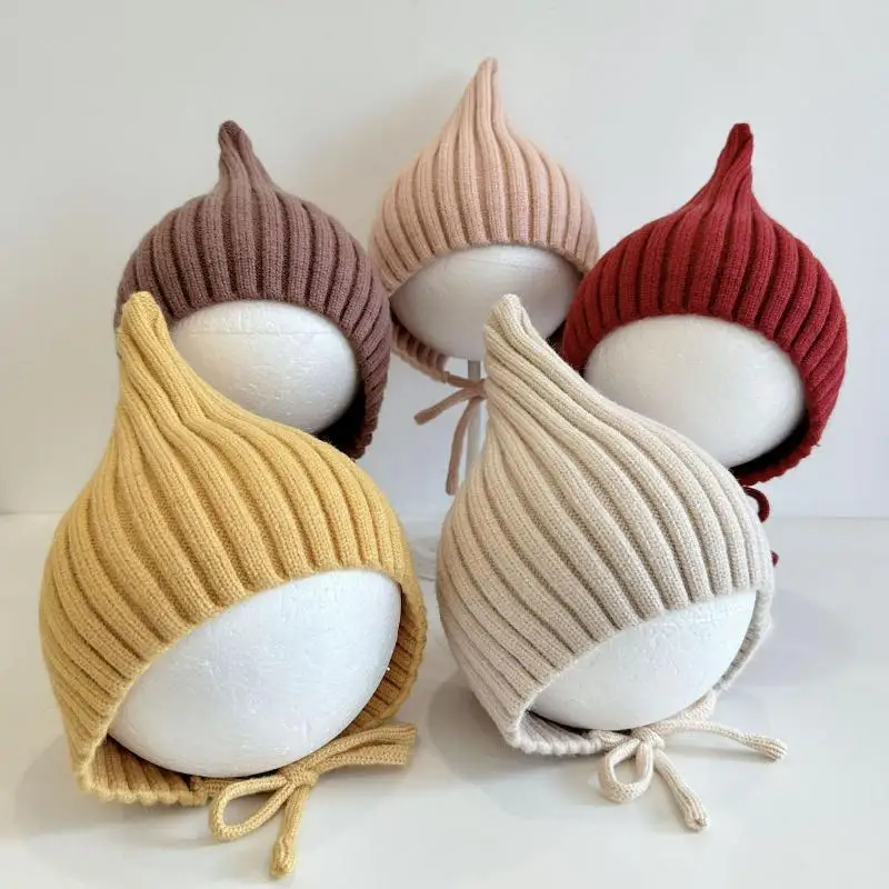 

Детская вязаная шапка-эльф для осени и зимы, модная теплая шапка с защитой ушей для малышей