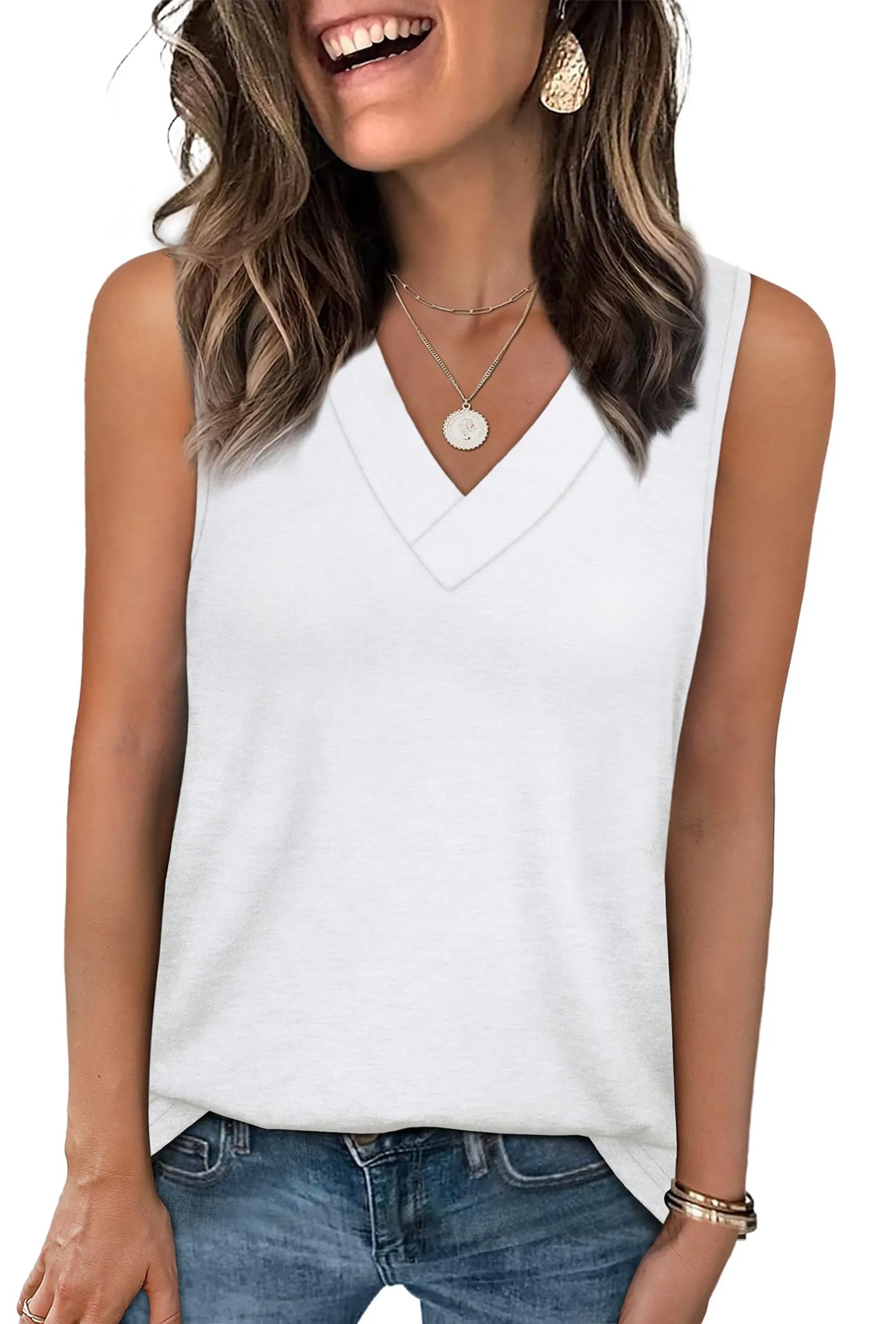 

Women Summer V Neck Tank Tops White S