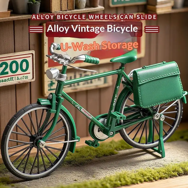 [JN] 1 Set Simulations-Sammlerstück Geschenk 1:10 Modell Mini Retro Legierungsfahrrad Druckguss-Mountainbike aus Metall mit Aufpumpfunktion Spielzeug