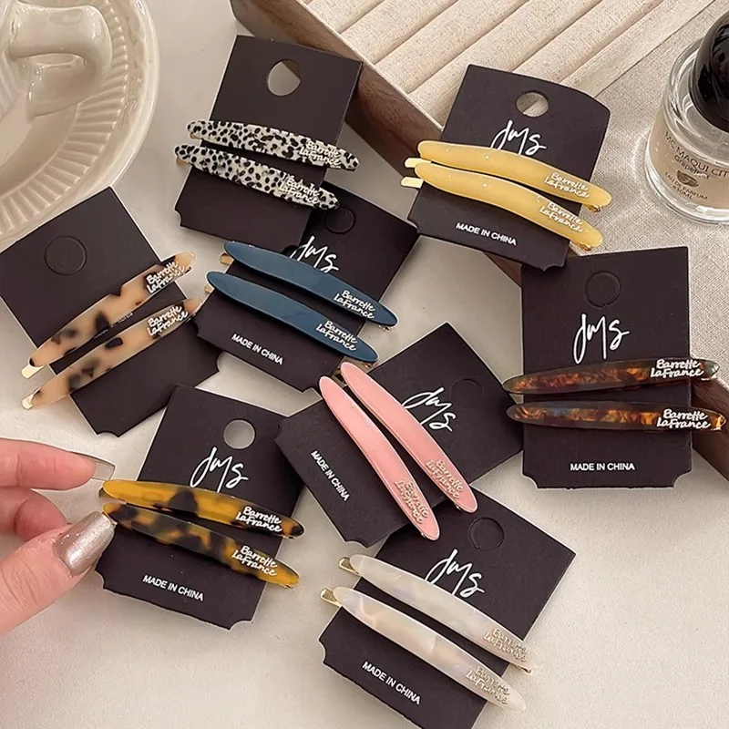 2 Pcs Simple Acetate Bnags Hairpins Women Oval Geometric Hair Side Clips Colorful Duckbill Clips One-word Clip Hair Accessories