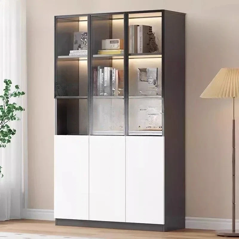 Bookcase Glass File Locker Floor-to-ceiling information cabinet Archive cabinet Household with glass door Storage cabinet Office