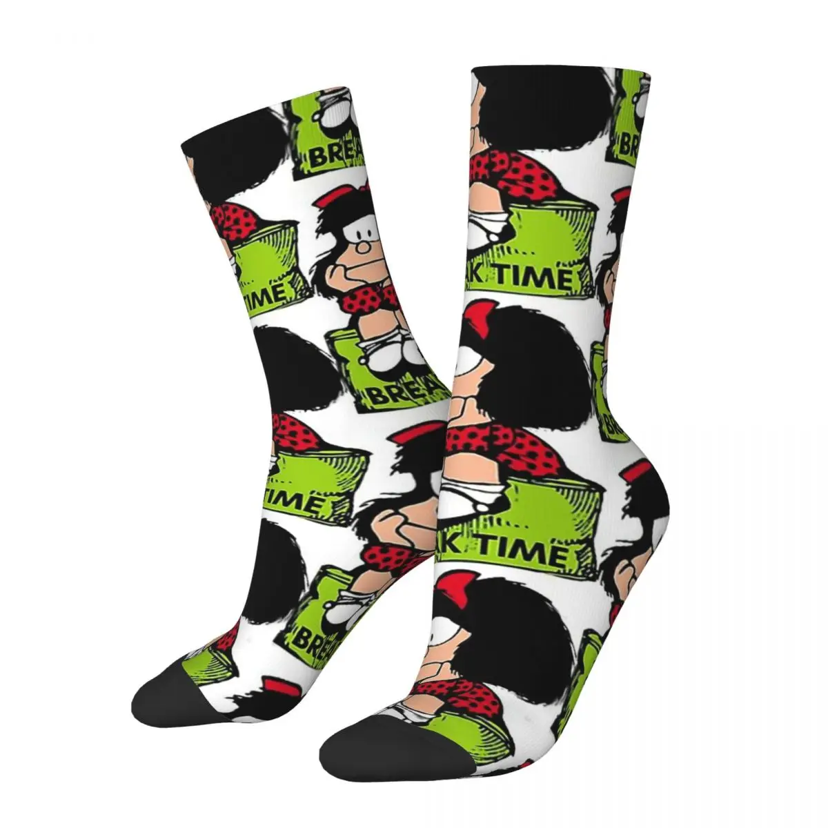 

Break Time Sitting And Relaxing Position Mafalda Miguelito Comic Kawaii Drawstring Socks Gym Cartoon Pattern Socks harajuku Men