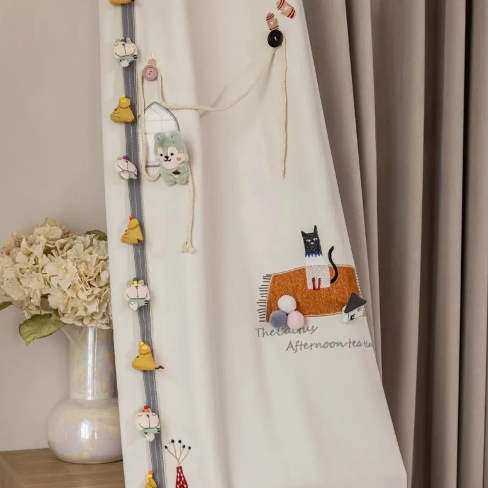 

Cat Star Cartoon Embroidery Curtains for Boy Girl Childrens Room Blackout Thick Friendly Hazard Free Kids Window Drapes Custom