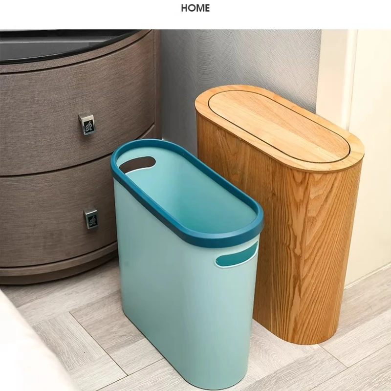 

Narrow Wooden Trash Can, Matte Finish Space Saving Bin for Kitchen Corner, Slim Design Waste Paper Basket with Lid Home Decor