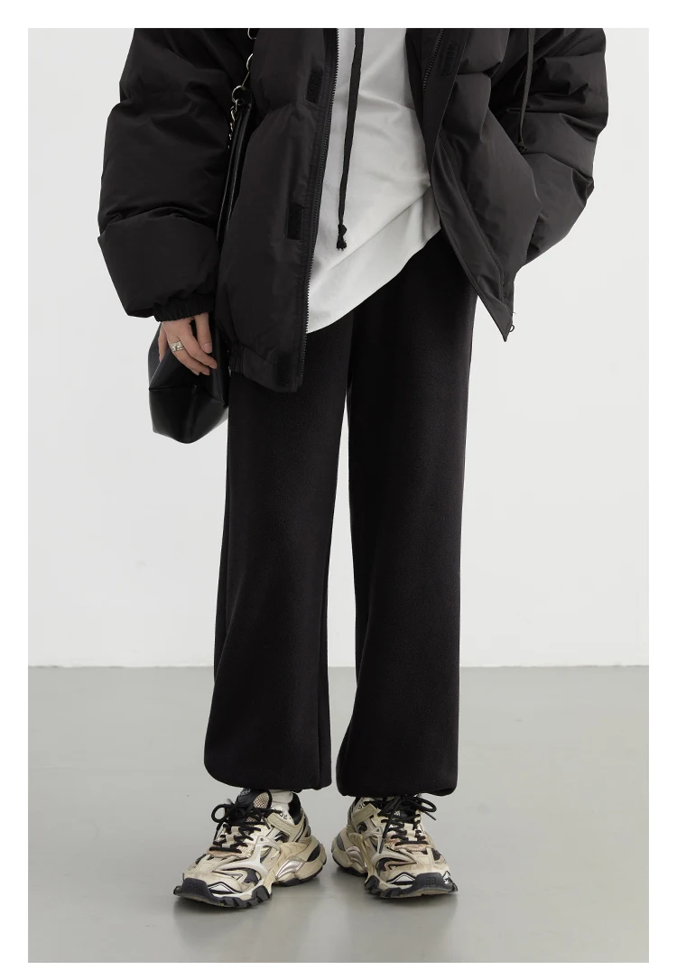 CHIC VEN Women's Pant Loose Casual New High Waist Fleece Pant Thick Plush Warm Female Sports Trousers Autumn Winter 2023