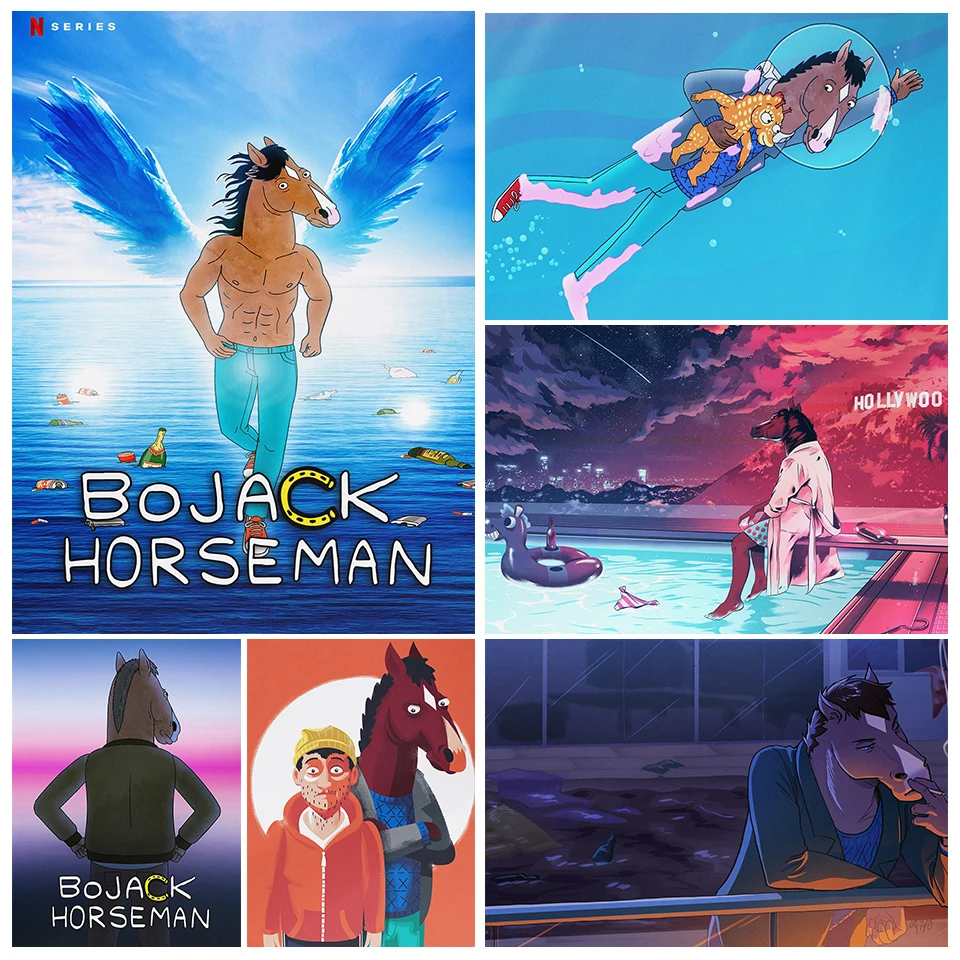 B-BoJack Horseman Anime TV Series Posters Love Whiskey Modern Prints Canvas Painting Wall Art Pictures Home Living Room Decor