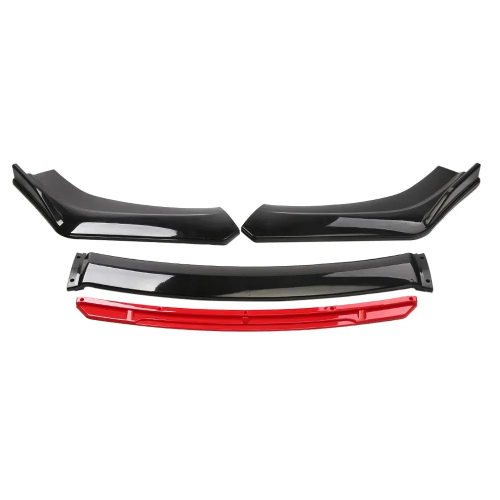 Vierteiliger Universeller Auto-Diffusor Frontlippe Frontspoiler Auto-Karosserie-Kit Schwarz&Rot Frontspoiler – Detail 3