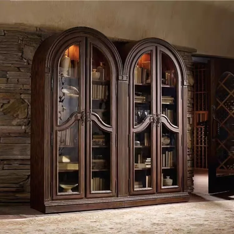 Solid wood arched bookcase, bookcase display cabinet, living room locker, dining side cabinet
