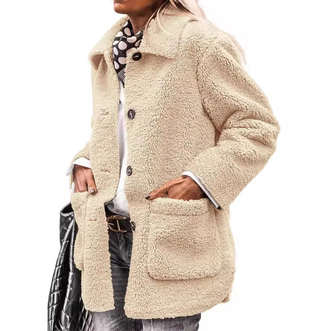 European and American 2024 Winter Button Casual Plush Coat Shows Thin  Temperament Commuter  Japanese and Korean Leisure Comfort