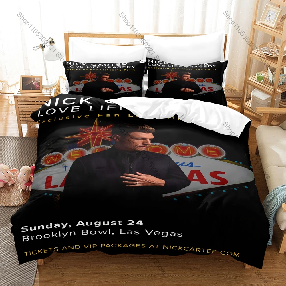 Juego de Ropa de Cama de Nick Carter, Diseño 'Love Life Tragedy', con Funda Nórdica y 2 Fundas de Almohada, Textil Cómodo para Fanáticos de la Música Pop
