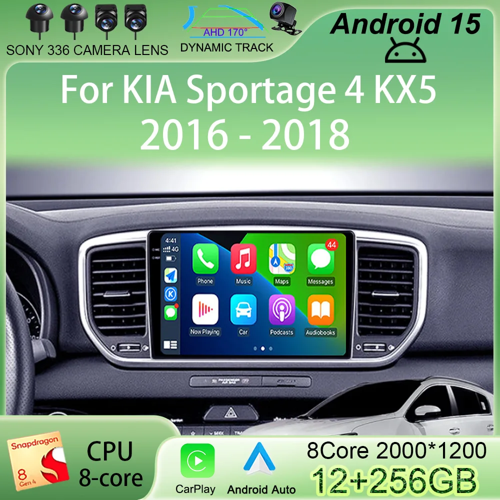 

For KIA Sportage 4 KX5 2016 2017 2018 Android 15 Wireless Carplay QLED Car Radio Multimedia Video Player 4G Navigation MP5 DVD