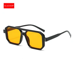 KLASSNUM Men's Sunglasses 2025 Trend Square Sun Glasses Cyber Punk UV400 Protective Shades Yellow Black Lens Large Eyepiece New